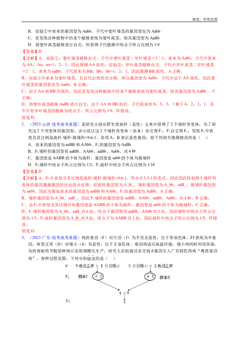 专题12基因的自由组合定律-好题汇编十年（2015-2024）高考生物真题分类汇编（全国通用）（解析版）_生物真题汇总_十年（2014-2024）高考生物真题分项汇编（全国通用）