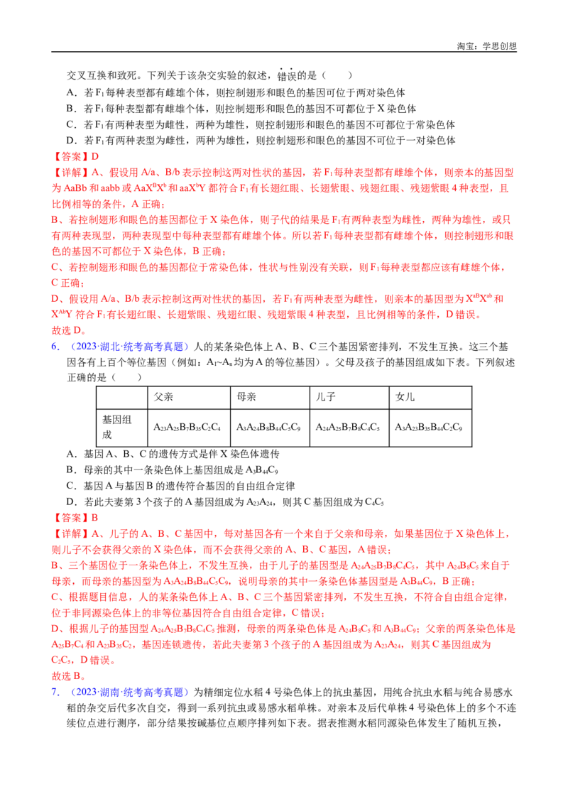 专题12基因的自由组合定律-好题汇编十年（2015-2024）高考生物真题分类汇编（全国通用）（解析版）_生物真题汇总_十年（2014-2024）高考生物真题分项汇编（全国通用）