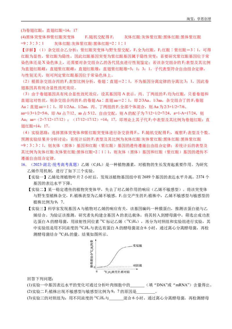 专题12基因的自由组合定律-好题汇编十年（2015-2024）高考生物真题分类汇编（全国通用）（解析版）_生物真题汇总_十年（2014-2024）高考生物真题分项汇编（全国通用）