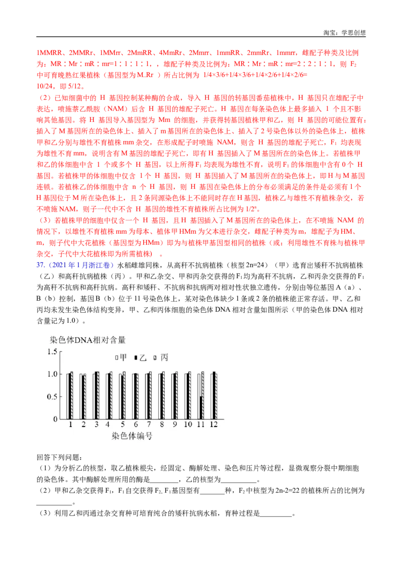 专题12基因的自由组合定律-好题汇编十年（2015-2024）高考生物真题分类汇编（全国通用）（解析版）_生物真题汇总_十年（2014-2024）高考生物真题分项汇编（全国通用）