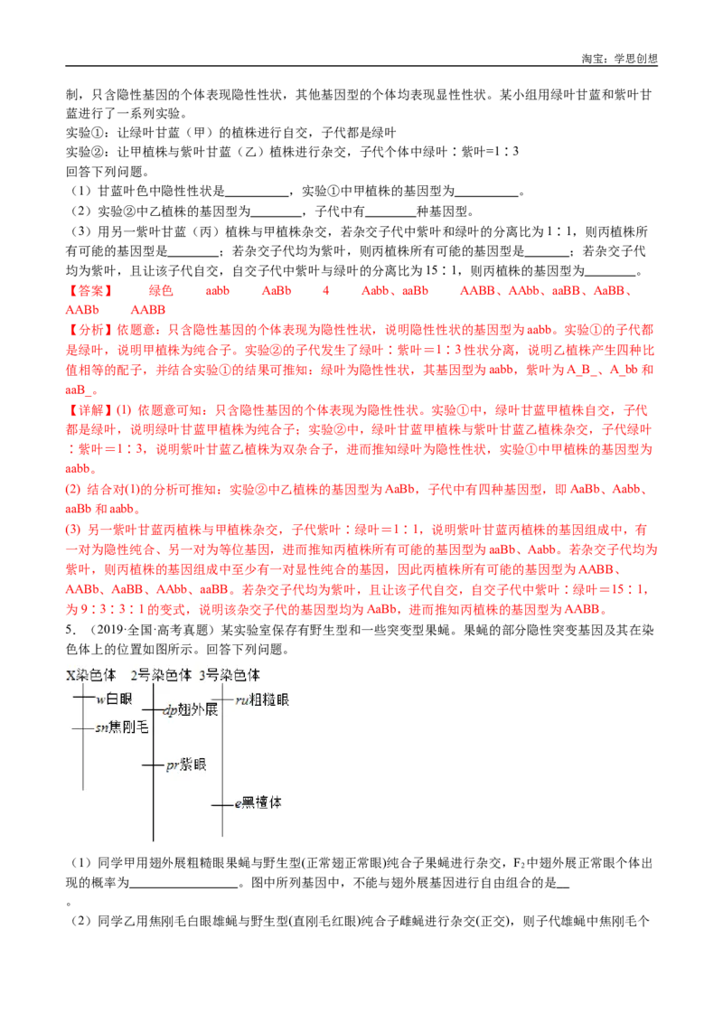 专题12基因的自由组合定律-好题汇编十年（2015-2024）高考生物真题分类汇编（全国通用）（解析版）_生物真题汇总_十年（2014-2024）高考生物真题分项汇编（全国通用）
