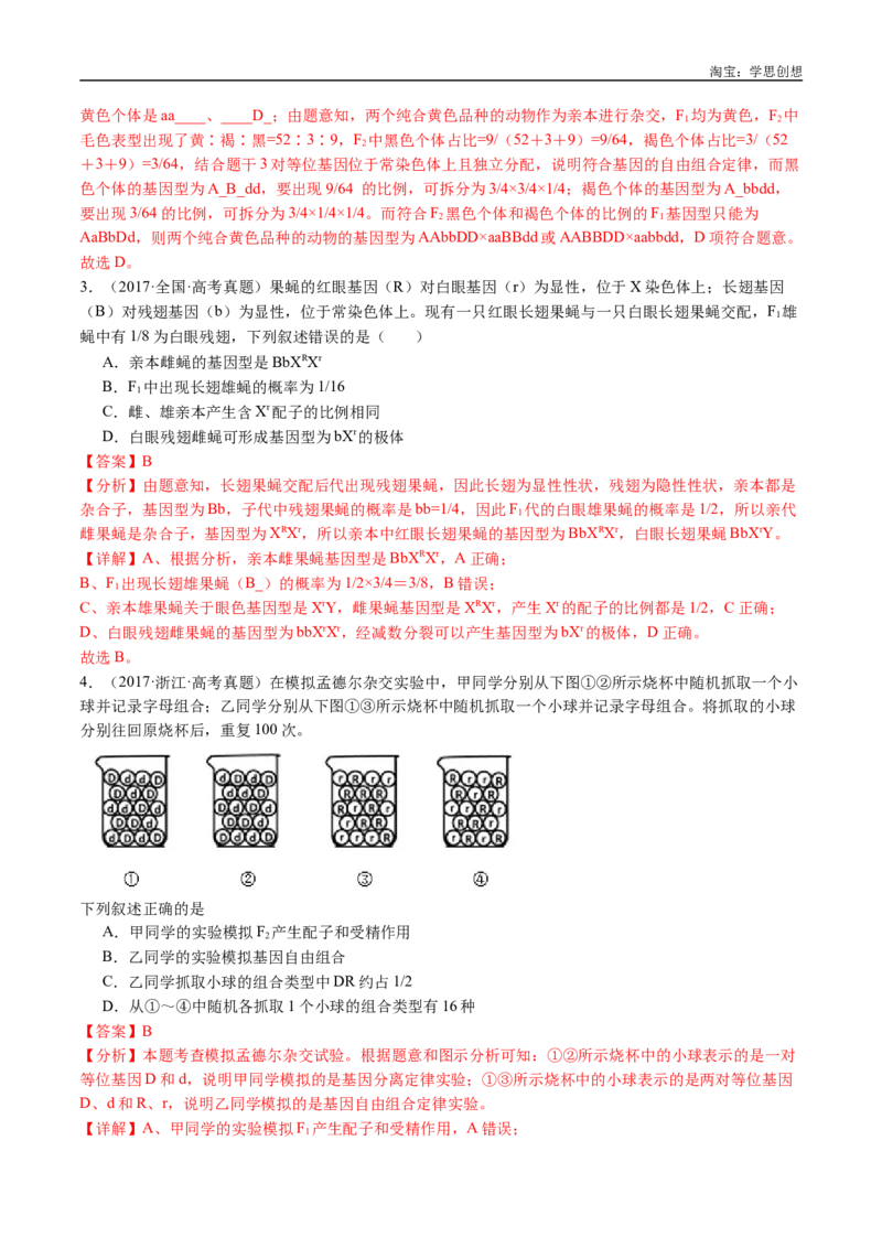 专题12基因的自由组合定律-好题汇编十年（2015-2024）高考生物真题分类汇编（全国通用）（解析版）_生物真题汇总_十年（2014-2024）高考生物真题分项汇编（全国通用）