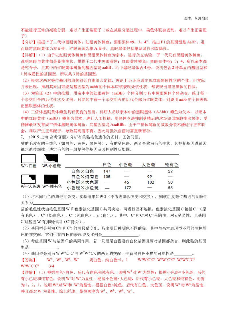 专题12基因的自由组合定律-好题汇编十年（2015-2024）高考生物真题分类汇编（全国通用）（解析版）_生物真题汇总_十年（2014-2024）高考生物真题分项汇编（全国通用）