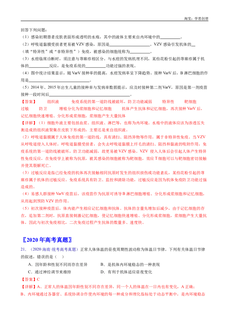 专题16内环境及其稳态-好题汇编十年（2015-2024）高考生物真题分类汇编（全国通用）（解析版）_生物真题汇总_十年（2014-2024）高考生物真题分项汇编（全国通用）