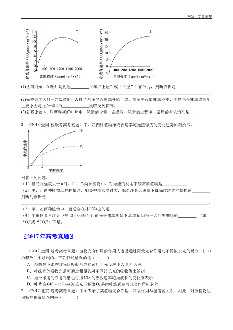 专题06光合作用-好题汇编十年（2015-2024）高考生物真题分类汇编（全国通用）（原卷版）_生物真题汇总_十年（2014-2024）高考生物真题分项汇编（全国通用）