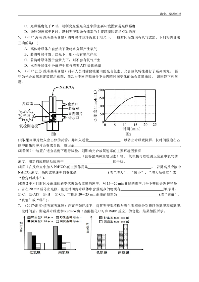 专题06光合作用-好题汇编十年（2015-2024）高考生物真题分类汇编（全国通用）（原卷版）_生物真题汇总_十年（2014-2024）高考生物真题分项汇编（全国通用）