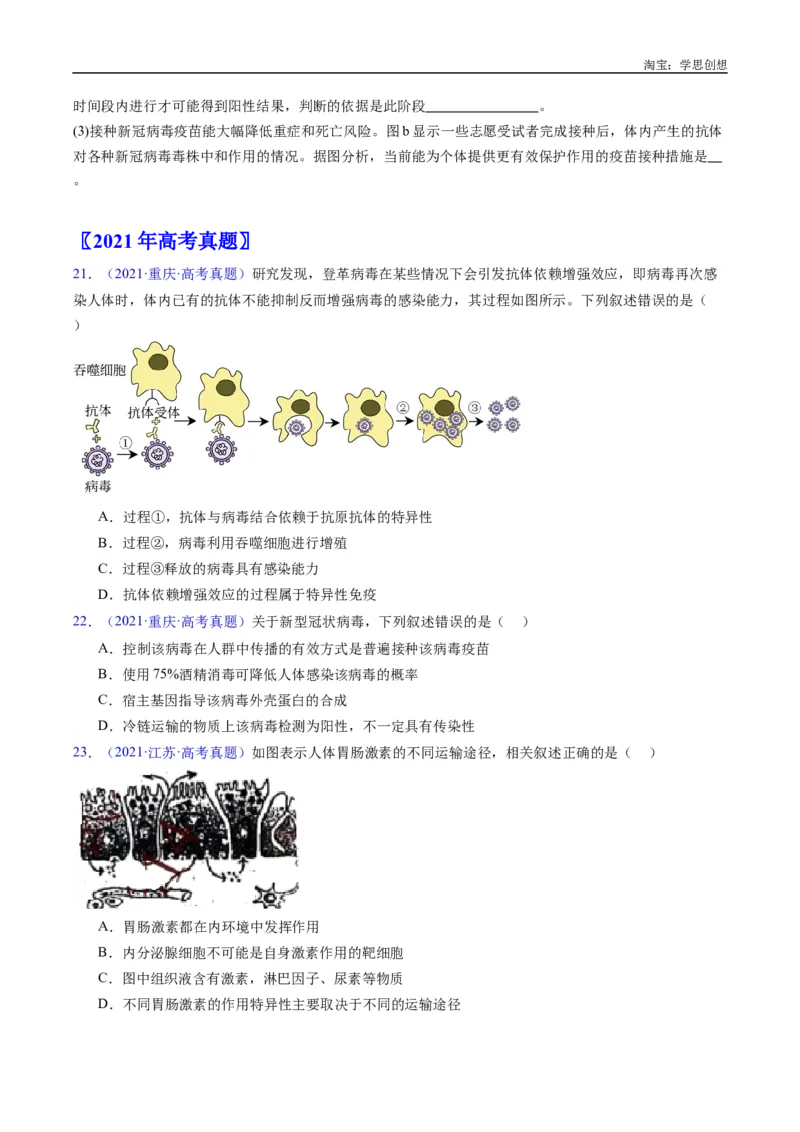 专题19免疫调节-好题汇编十年（2015-2024）高考生物真题分类汇编（全国通用）（原卷版）_生物真题汇总_十年（2014-2024）高考生物真题分项汇编（全国通用）