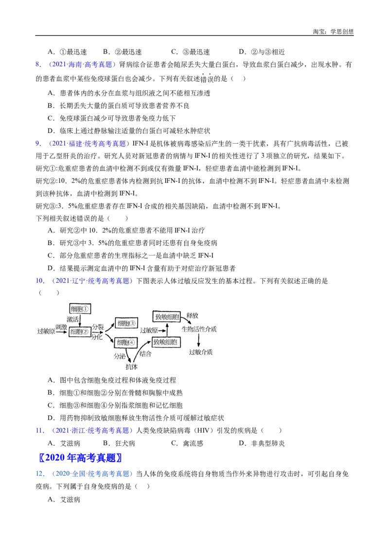 专题19免疫调节-好题汇编十年（2015-2024）高考生物真题分类汇编（全国通用）（原卷版）_生物真题汇总_十年（2014-2024）高考生物真题分项汇编（全国通用）