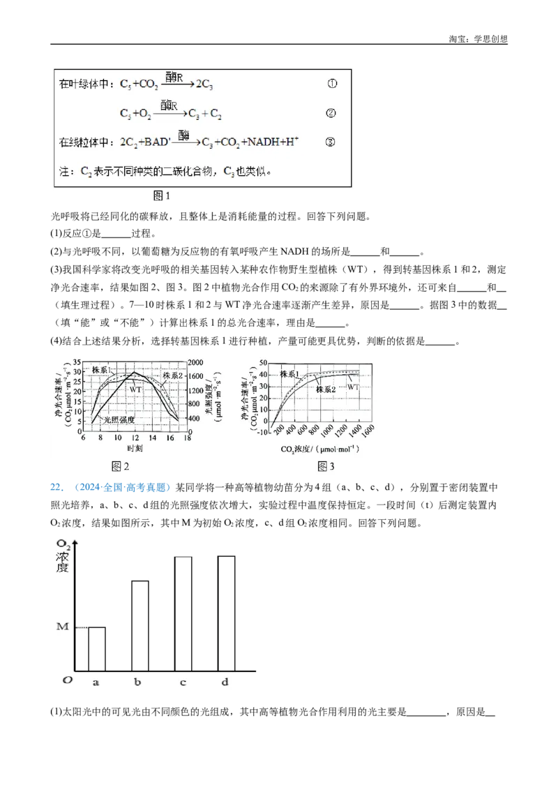 专题07细胞代谢的综合-好题汇编十年（2015-2024）高考生物真题分类汇编（全国通用）（原卷版）_生物真题汇总_十年（2014-2024）高考生物真题分项汇编（全国通用）
