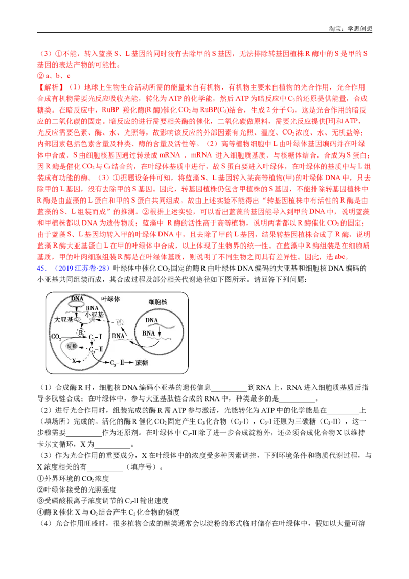 专题07细胞代谢的综合-好题汇编十年（2015-2024）高考生物真题分类汇编（全国通用）（解析版）_生物真题汇总_十年（2014-2024）高考生物真题分项汇编（全国通用）