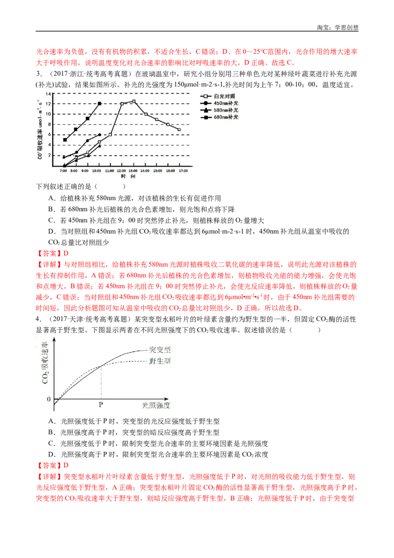 专题07细胞代谢的综合-好题汇编十年（2015-2024）高考生物真题分类汇编（全国通用）（解析版）_生物真题汇总_十年（2014-2024）高考生物真题分项汇编（全国通用）