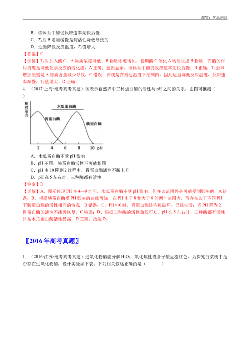 专题07细胞代谢的综合-好题汇编十年（2015-2024）高考生物真题分类汇编（全国通用）（解析版）_生物真题汇总_十年（2014-2024）高考生物真题分项汇编（全国通用）