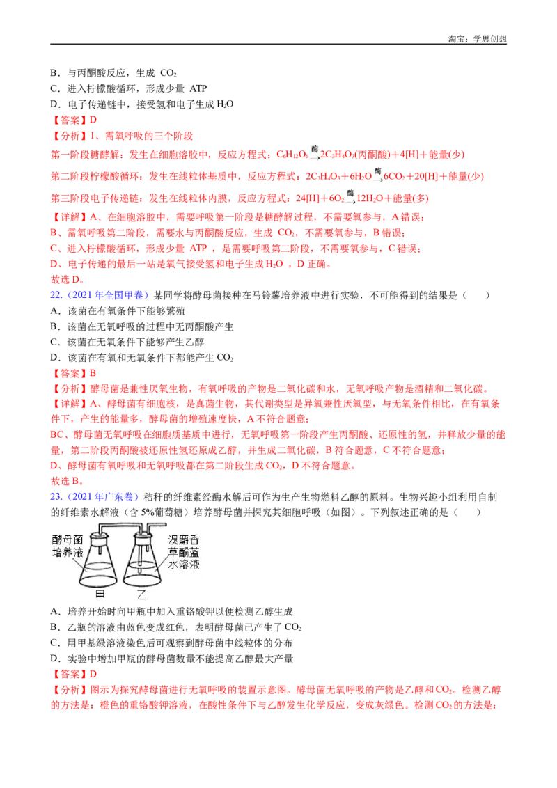 专题07细胞代谢的综合-好题汇编十年（2015-2024）高考生物真题分类汇编（全国通用）（解析版）_生物真题汇总_十年（2014-2024）高考生物真题分项汇编（全国通用）