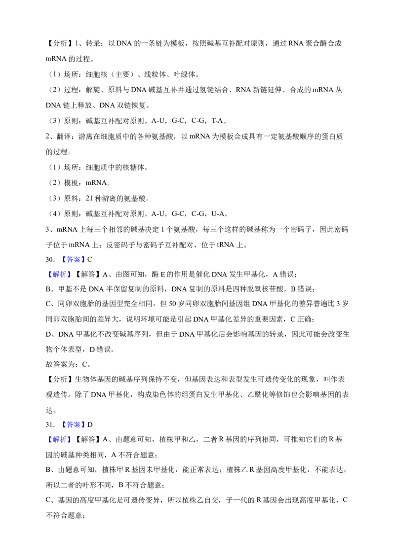 专题10基因的表达（答案解析）_生物真题汇总_&radic;近三年（2023-2025）高考生物真题分专项精编_答案解析