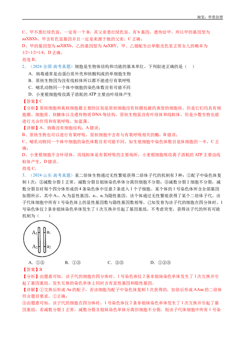 专题08有丝分裂和减数分裂-好题汇编十年（2015-2024）高考生物真题分类汇编（全国通用）（解析版）_生物真题汇总_十年（2014-2024）高考生物真题分项汇编（全国通用）