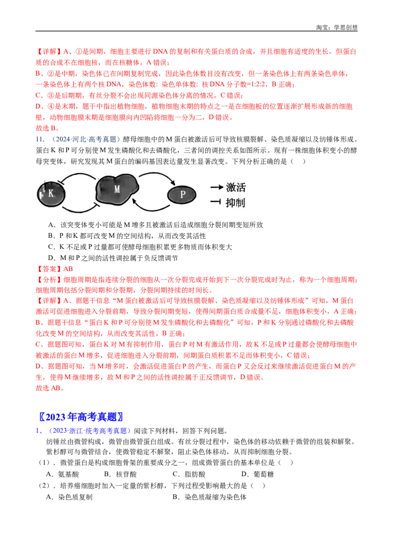 专题08有丝分裂和减数分裂-好题汇编十年（2015-2024）高考生物真题分类汇编（全国通用）（解析版）_生物真题汇总_十年（2014-2024）高考生物真题分项汇编（全国通用）