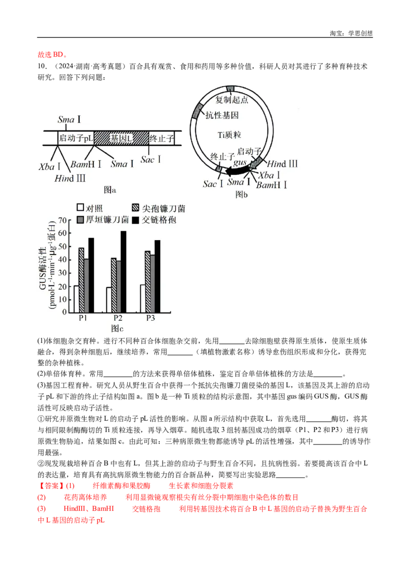 专题24细胞工程与胚胎工程-好题汇编十年（2015-2024）高考生物真题分类汇编（全国通用）（解析版）_生物真题汇总_十年（2014-2024）高考生物真题分项汇编（全国通用）