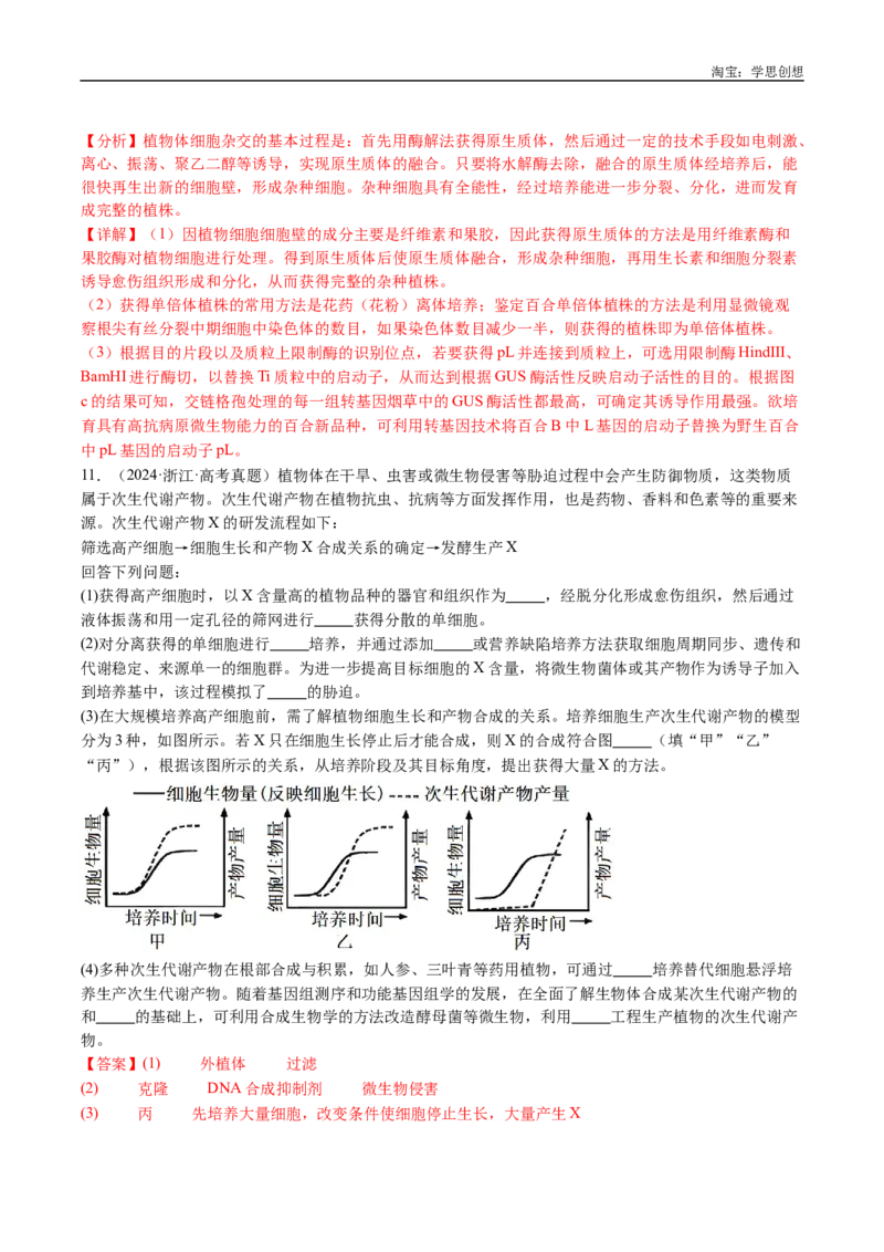 专题24细胞工程与胚胎工程-好题汇编十年（2015-2024）高考生物真题分类汇编（全国通用）（解析版）_生物真题汇总_十年（2014-2024）高考生物真题分项汇编（全国通用）