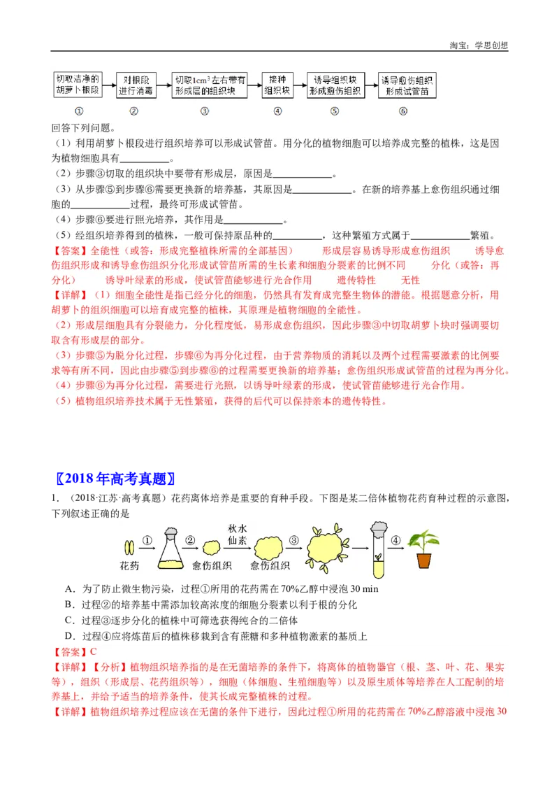 专题24细胞工程与胚胎工程-好题汇编十年（2015-2024）高考生物真题分类汇编（全国通用）（解析版）_生物真题汇总_十年（2014-2024）高考生物真题分项汇编（全国通用）
