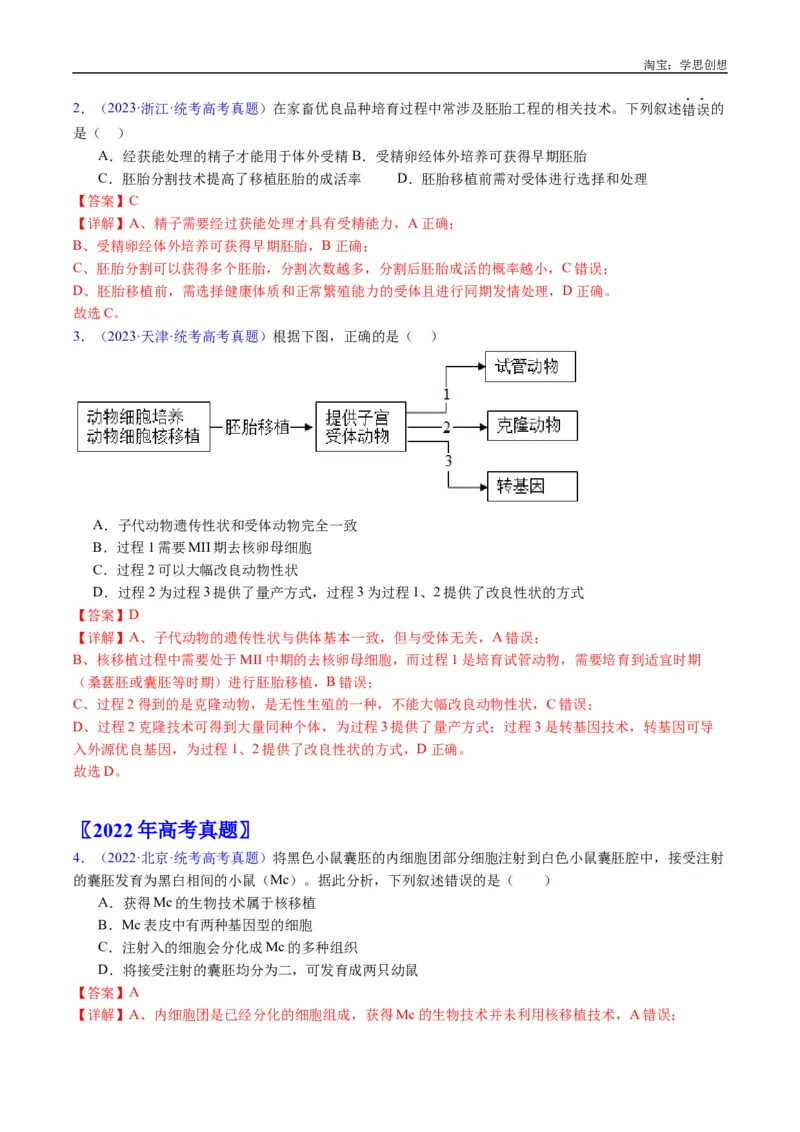 专题24细胞工程与胚胎工程-好题汇编十年（2015-2024）高考生物真题分类汇编（全国通用）（解析版）_生物真题汇总_十年（2014-2024）高考生物真题分项汇编（全国通用）
