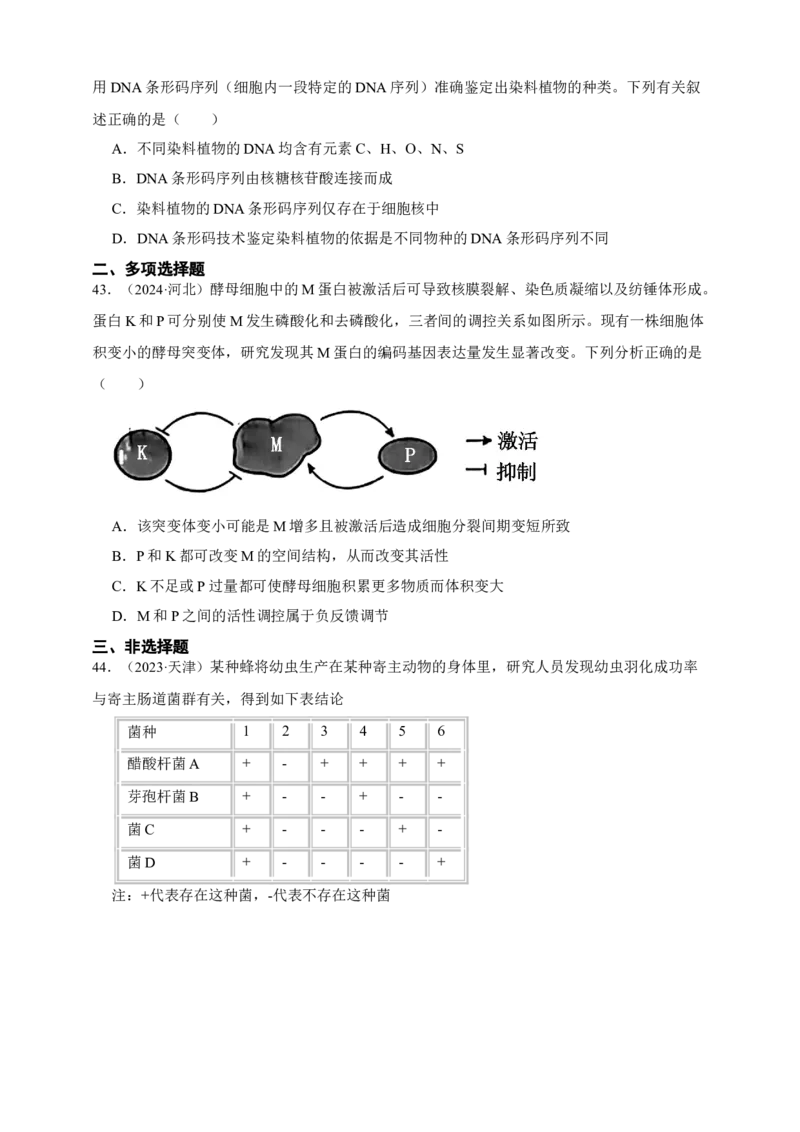 专题01细胞的分子组成_生物真题汇总_&radic;近三年（2023-2025）高考生物真题分专项精编_真题分专项汇编