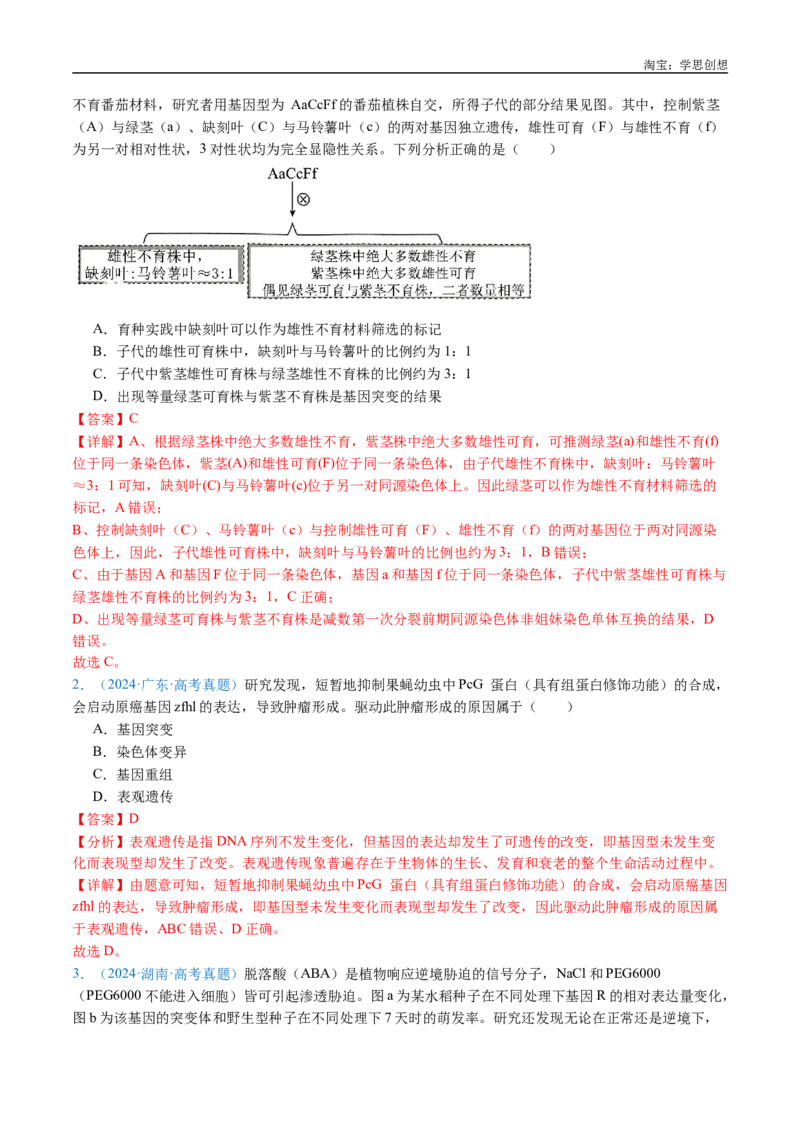 专题14变异、育种与进化-好题汇编十年（2015-2024）高考生物真题分类汇编（全国通用）（解析版）_生物真题汇总_十年（2014-2024）高考生物真题分项汇编（全国通用）