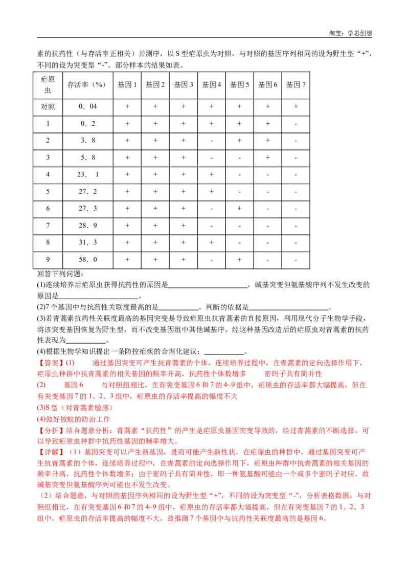 专题14变异、育种与进化-好题汇编十年（2015-2024）高考生物真题分类汇编（全国通用）（解析版）_生物真题汇总_十年（2014-2024）高考生物真题分项汇编（全国通用）