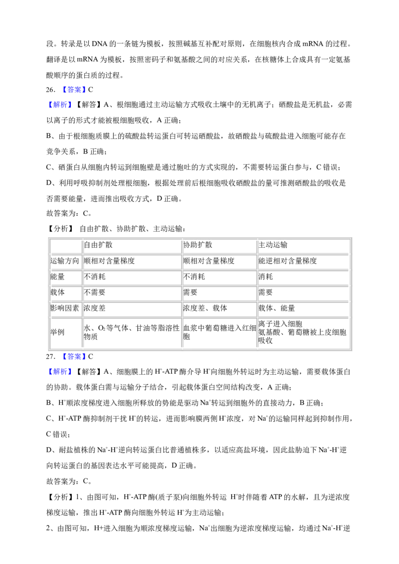 专题03物质进出细胞（答案解析）_生物真题汇总_&radic;近三年（2023-2025）高考生物真题分专项精编_答案解析
