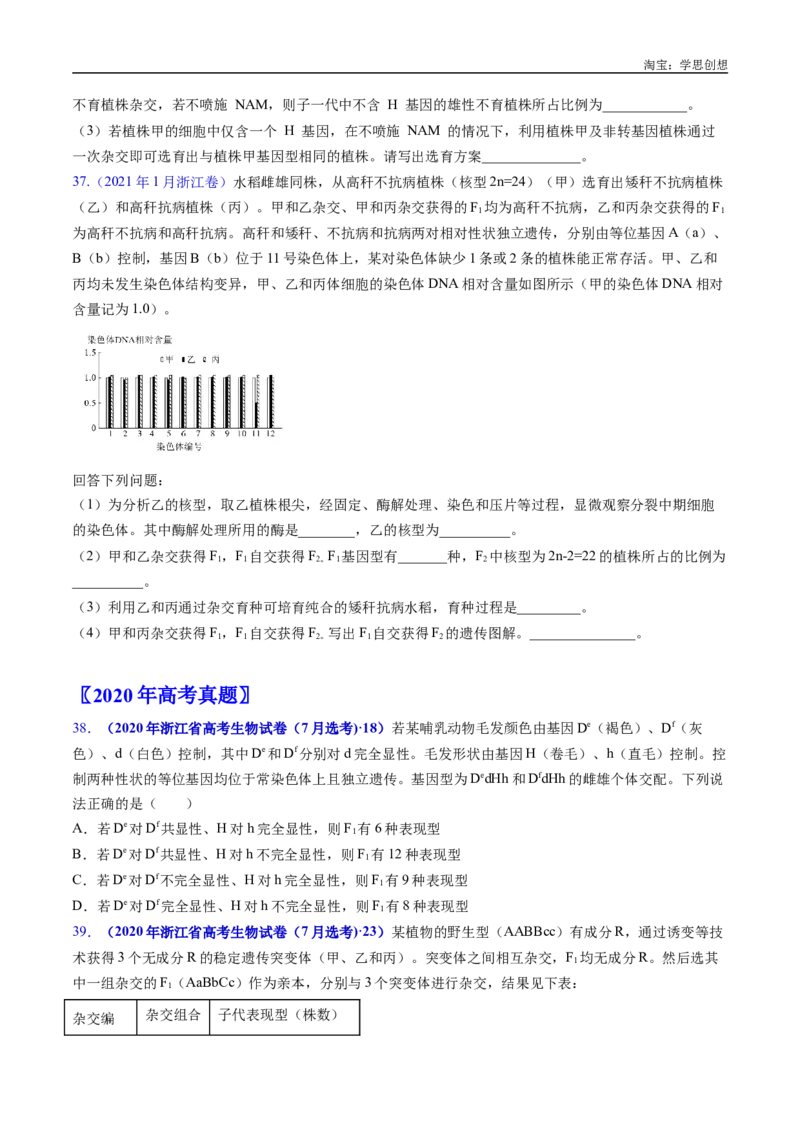 专题12基因的自由组合定律-好题汇编十年（2015-2024）高考生物真题分类汇编（全国通用）（原卷版）_生物真题汇总_十年（2014-2024）高考生物真题分项汇编（全国通用）
