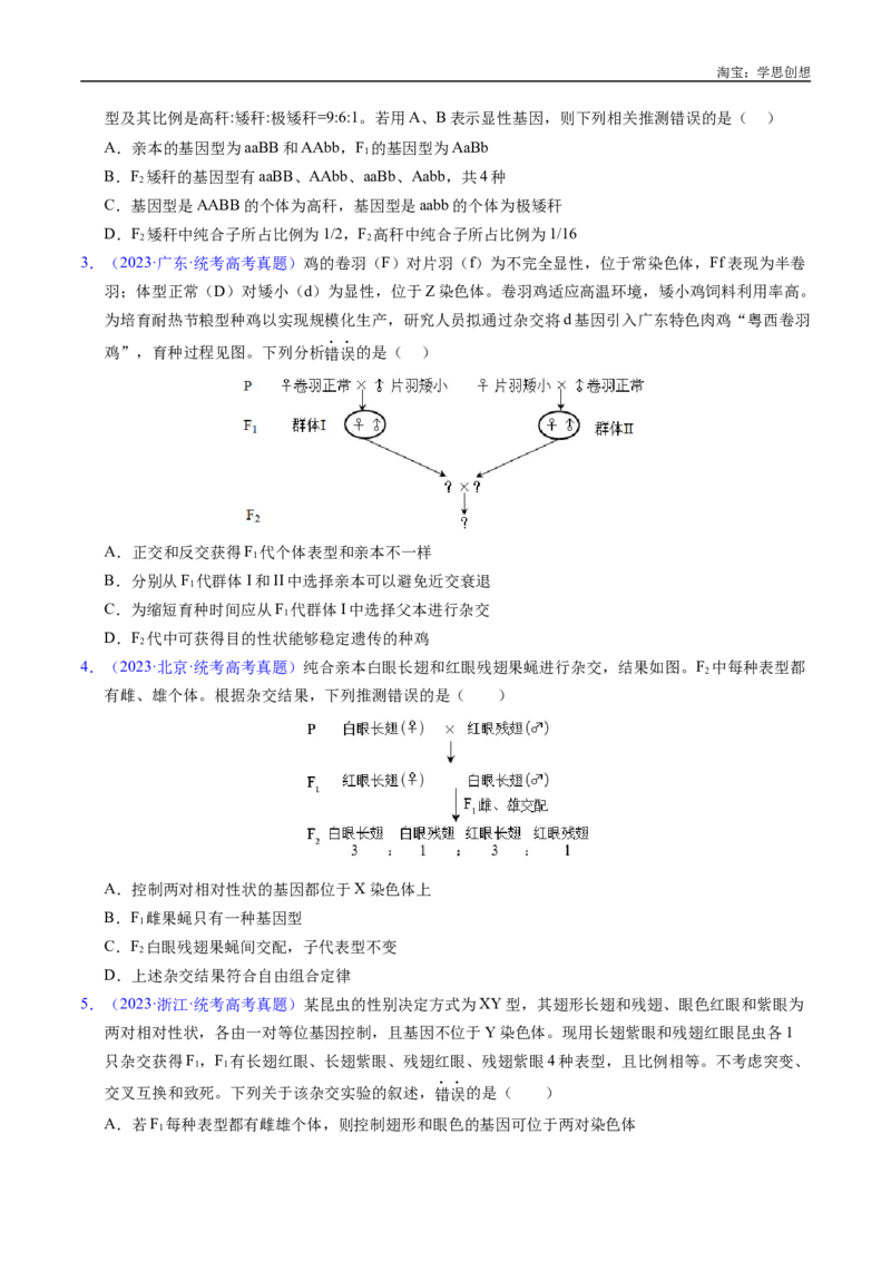 专题12基因的自由组合定律-好题汇编十年（2015-2024）高考生物真题分类汇编（全国通用）（原卷版）_生物真题汇总_十年（2014-2024）高考生物真题分项汇编（全国通用）