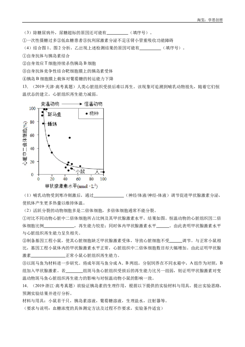 专题18体液调节-好题汇编十年（2015-2024）高考生物真题分类汇编（全国通用）（原卷版）_生物真题汇总_十年（2014-2024）高考生物真题分项汇编（全国通用）