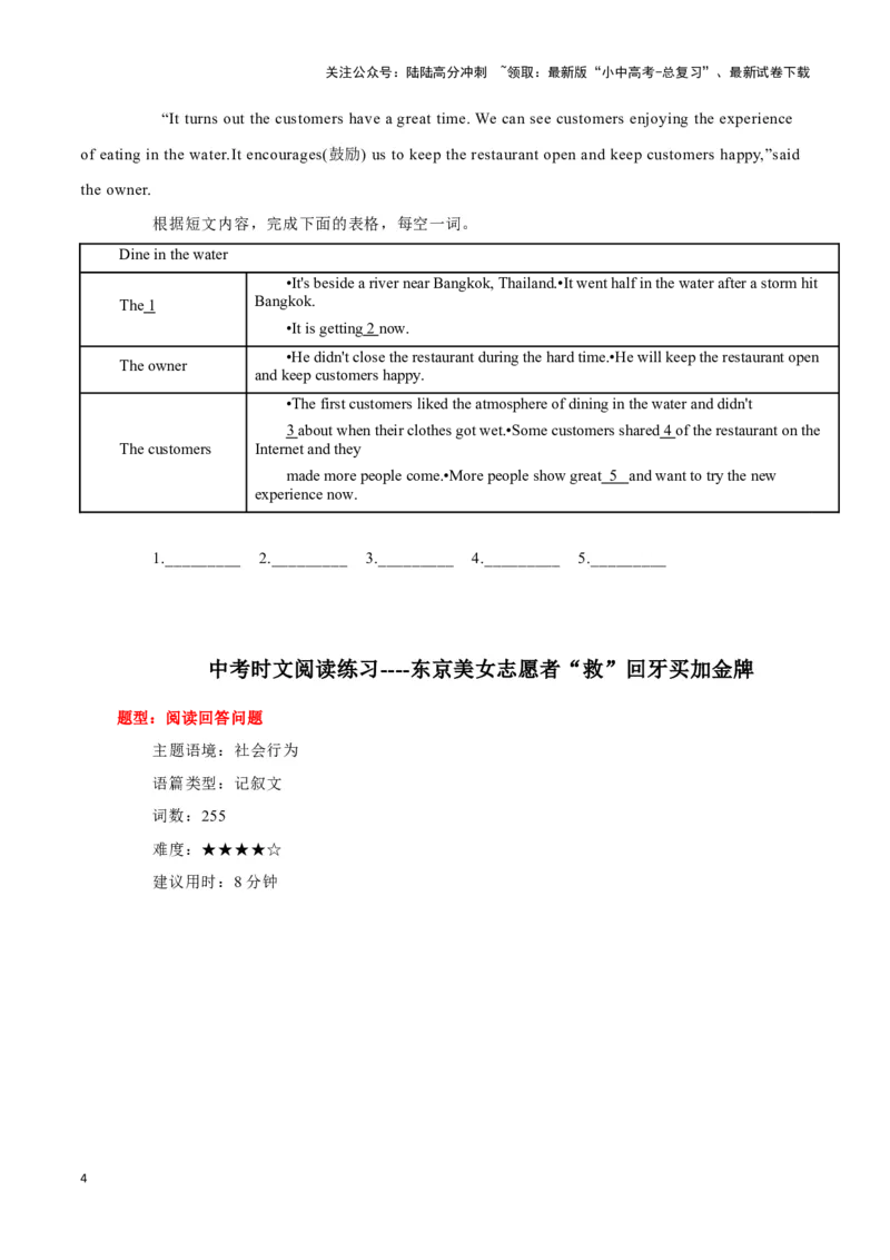 21WeWalk盲人智能手杖、泰国餐厅&ldquo;因祸得福&rdquo;、东京美女志愿者&ldquo;救&rdquo;回牙买加金牌（原卷版）_02中考总复习（2026版更新中）_03-英语-中考总复习_2024年中考复习资料_专项复习资料