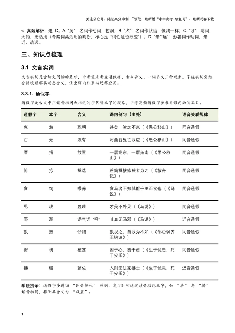 2026年全国中考语文一轮复习讲义：古诗文阅读（文言词汇）（全国适用）（含答案解析）_02中考总复习（2026版更新中）_01-语文-中考总复习_2026年中考复习（更新中）