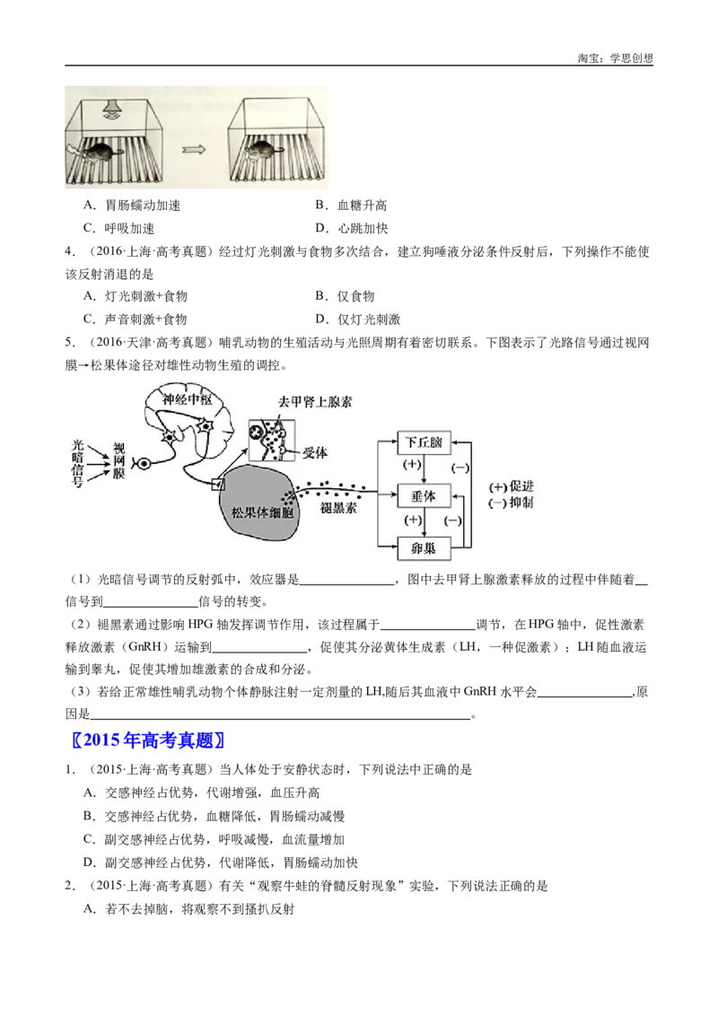 专题17神经调节-好题汇编十年（2015-2024）高考生物真题分类汇编（全国通用）（原卷版）_生物真题汇总_十年（2014-2024）高考生物真题分项汇编（全国通用）