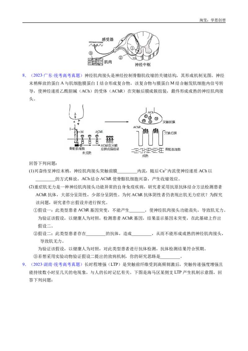 专题17神经调节-好题汇编十年（2015-2024）高考生物真题分类汇编（全国通用）（原卷版）_生物真题汇总_十年（2014-2024）高考生物真题分项汇编（全国通用）