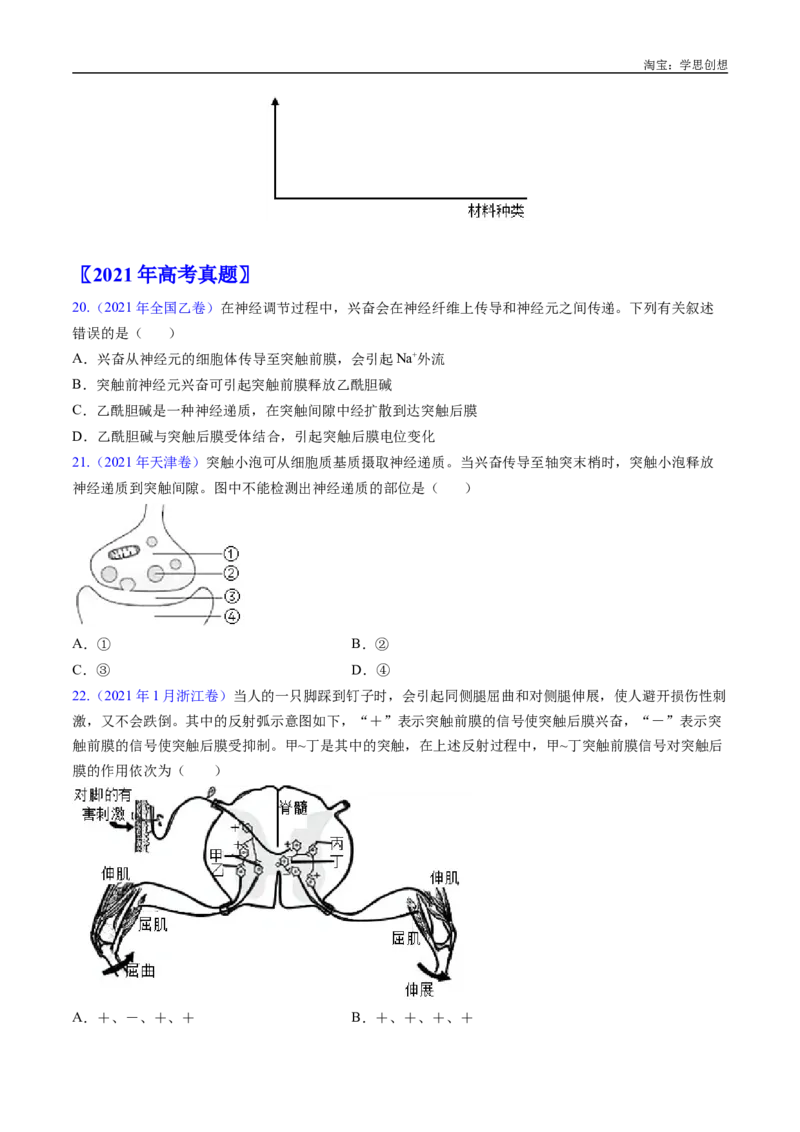 专题17神经调节-好题汇编十年（2015-2024）高考生物真题分类汇编（全国通用）（原卷版）_生物真题汇总_十年（2014-2024）高考生物真题分项汇编（全国通用）