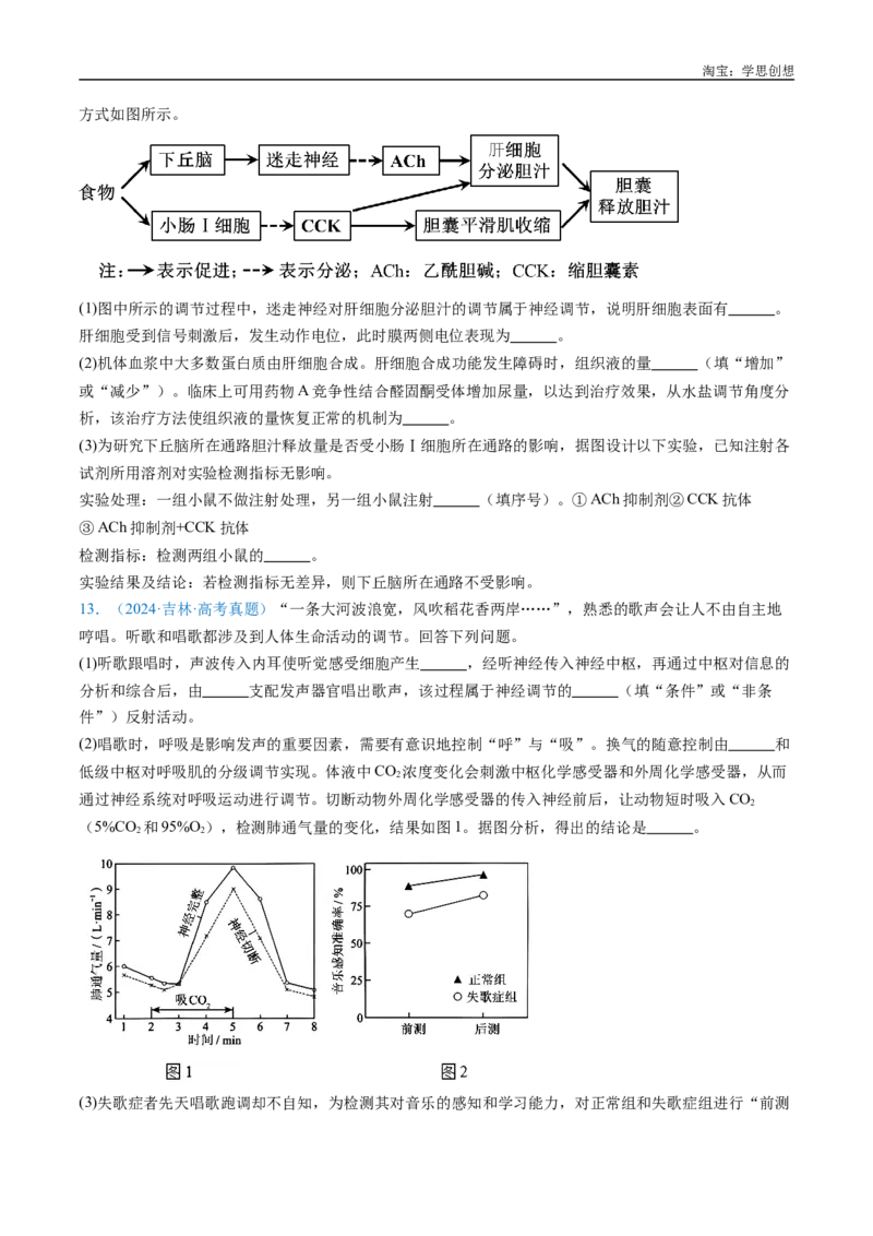 专题17神经调节-好题汇编十年（2015-2024）高考生物真题分类汇编（全国通用）（原卷版）_生物真题汇总_十年（2014-2024）高考生物真题分项汇编（全国通用）
