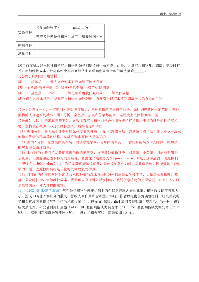 专题06光合作用-好题汇编十年（2015-2024）高考生物真题分类汇编（全国通用）（解析版）_生物真题汇总_十年（2014-2024）高考生物真题分项汇编（全国通用）