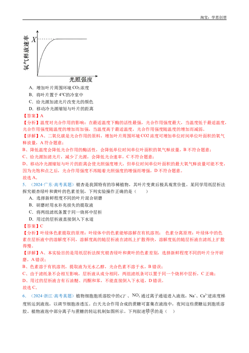 专题06光合作用-好题汇编十年（2015-2024）高考生物真题分类汇编（全国通用）（解析版）_生物真题汇总_十年（2014-2024）高考生物真题分项汇编（全国通用）
