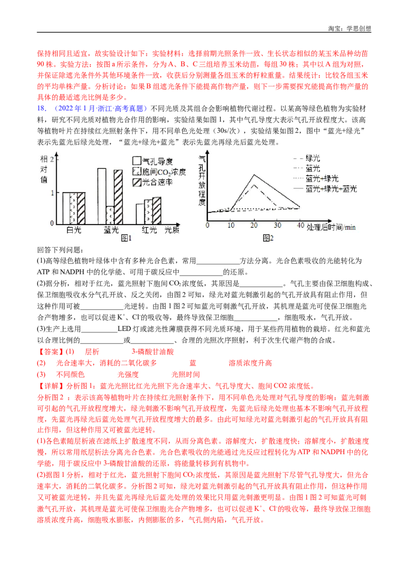 专题06光合作用-好题汇编十年（2015-2024）高考生物真题分类汇编（全国通用）（解析版）_生物真题汇总_十年（2014-2024）高考生物真题分项汇编（全国通用）