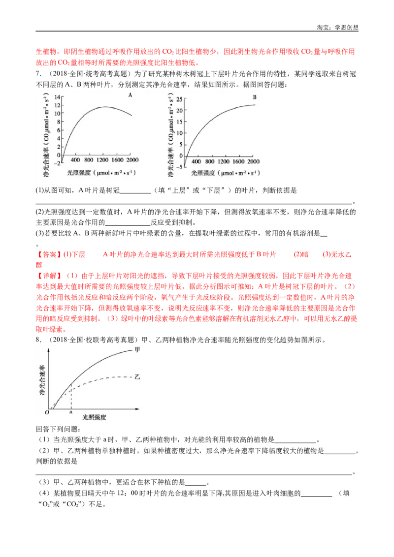 专题06光合作用-好题汇编十年（2015-2024）高考生物真题分类汇编（全国通用）（解析版）_生物真题汇总_十年（2014-2024）高考生物真题分项汇编（全国通用）