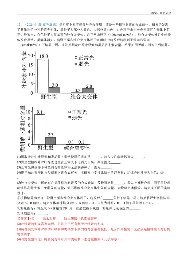 专题06光合作用-好题汇编十年（2015-2024）高考生物真题分类汇编（全国通用）（解析版）_生物真题汇总_十年（2014-2024）高考生物真题分项汇编（全国通用）