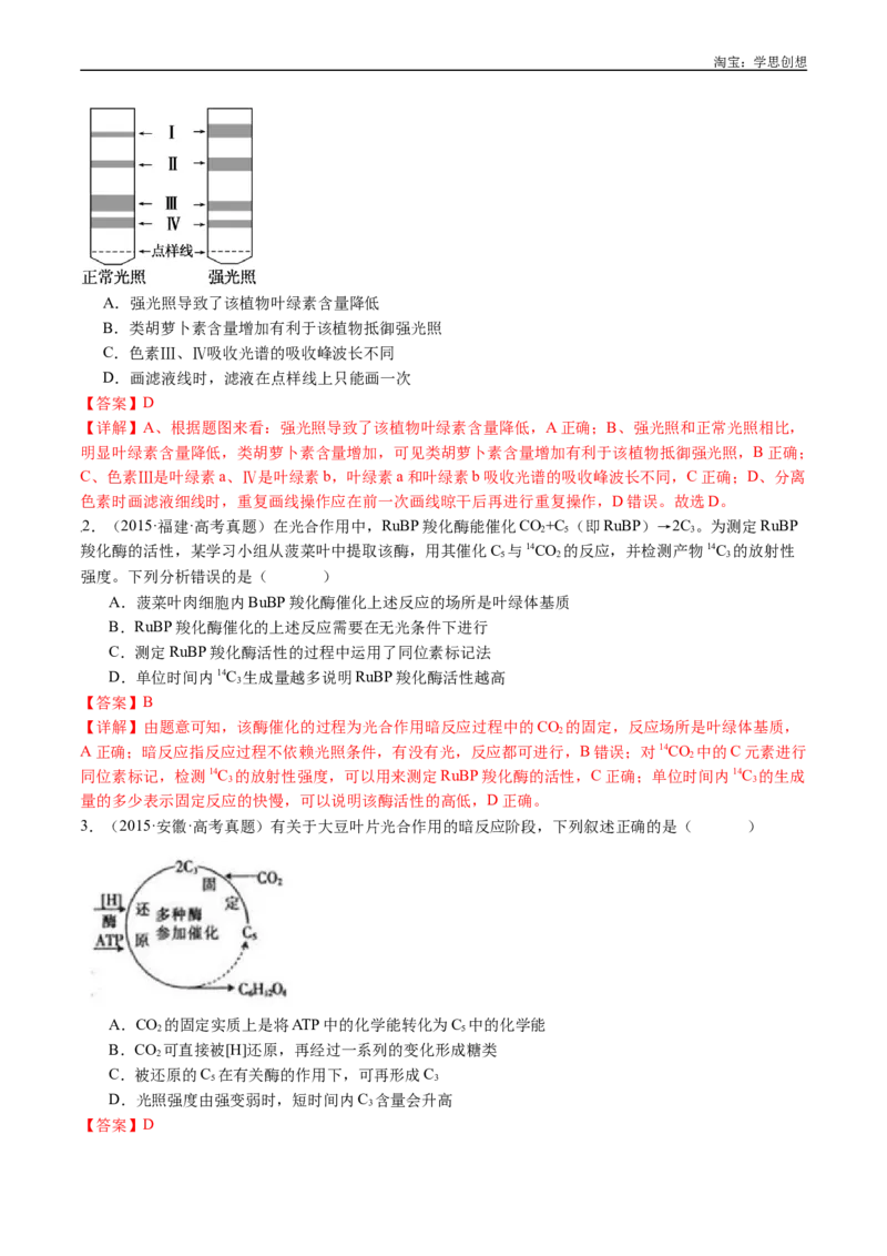 专题06光合作用-好题汇编十年（2015-2024）高考生物真题分类汇编（全国通用）（解析版）_生物真题汇总_十年（2014-2024）高考生物真题分项汇编（全国通用）