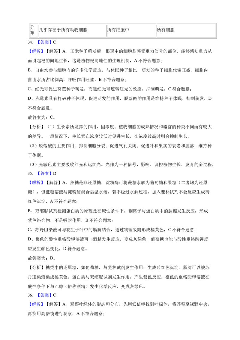 专题01细胞的分子组成（答案解析）_生物真题汇总_&radic;近三年（2023-2025）高考生物真题分专项精编_答案解析