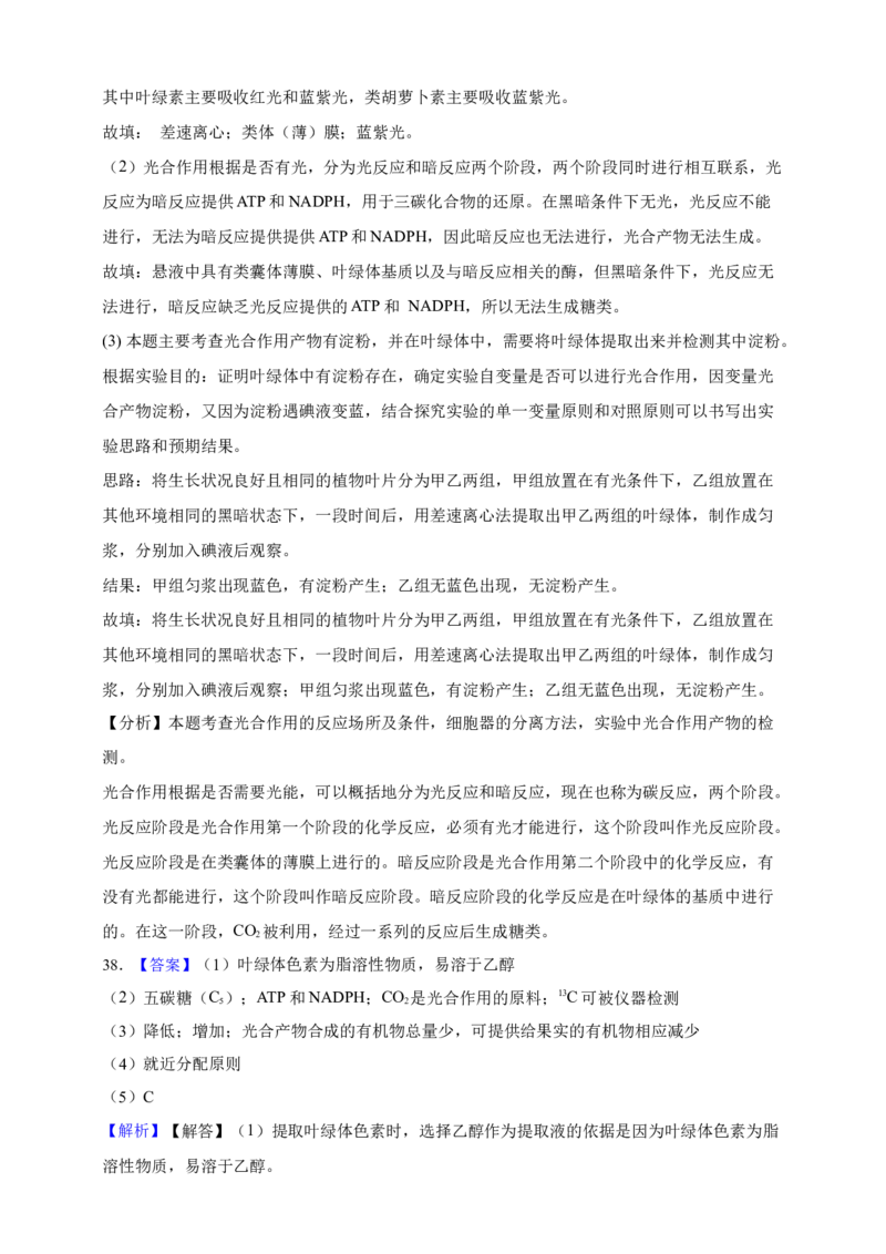 专题06光合作用（答案解析）_生物真题汇总_&radic;近三年（2023-2025）高考生物真题分专项精编_答案解析