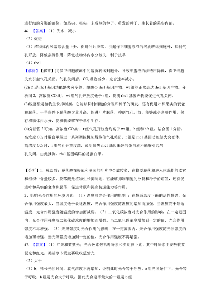 专题06光合作用（答案解析）_生物真题汇总_&radic;近三年（2023-2025）高考生物真题分专项精编_答案解析