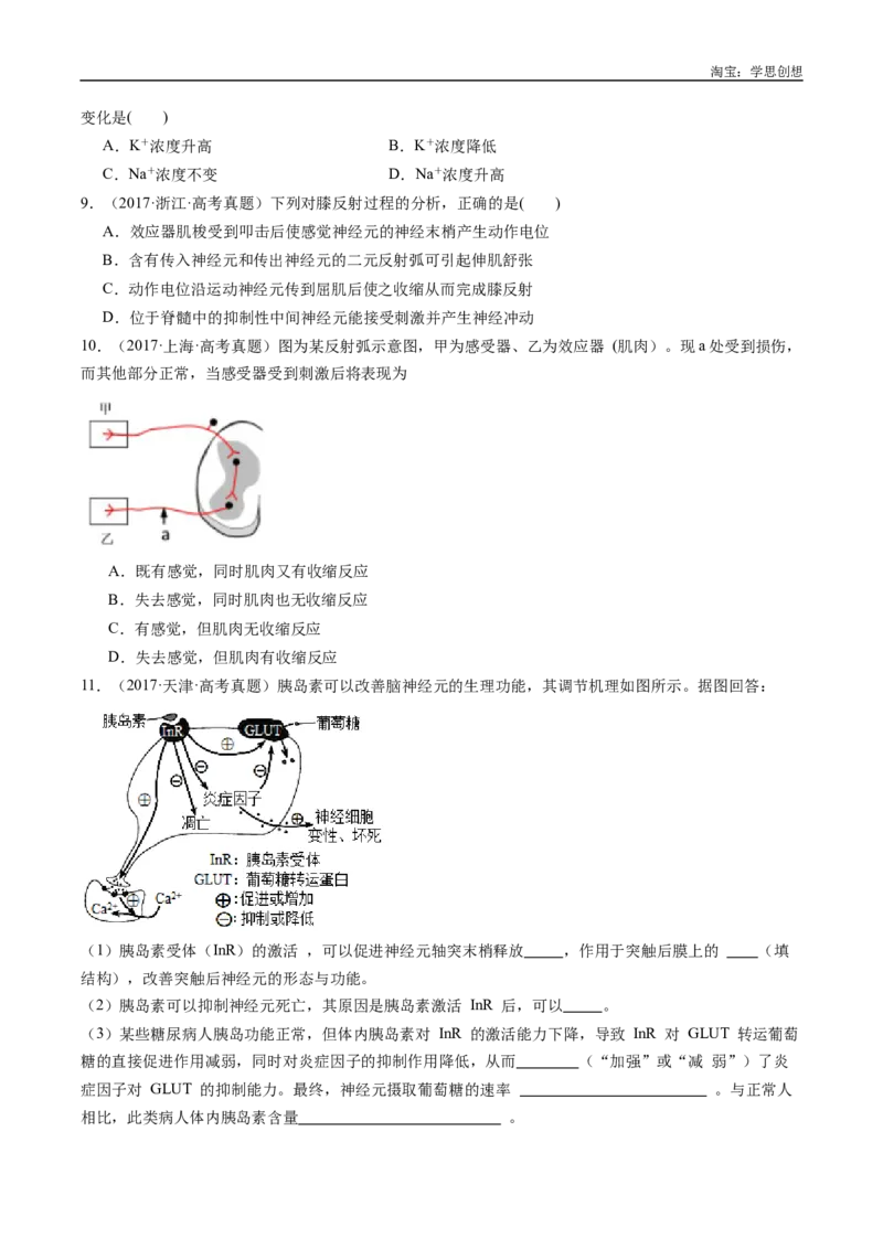 专题20动物生命活动的调节-好题汇编十年（2015-2024）高考生物真题分类汇编（全国通用）（原卷版）_生物真题汇总_十年（2014-2024）高考生物真题分项汇编（全国通用）