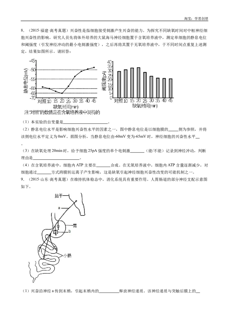 专题20动物生命活动的调节-好题汇编十年（2015-2024）高考生物真题分类汇编（全国通用）（原卷版）_生物真题汇总_十年（2014-2024）高考生物真题分项汇编（全国通用）