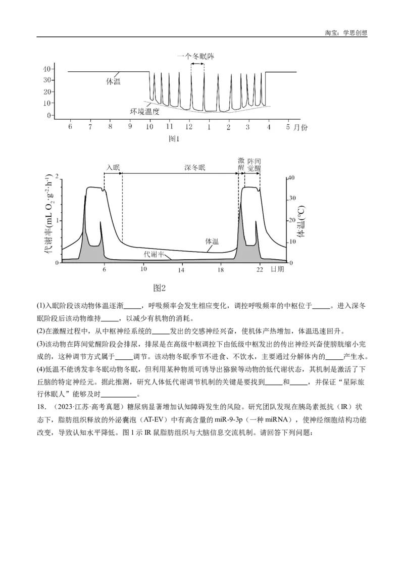 专题20动物生命活动的调节-好题汇编十年（2015-2024）高考生物真题分类汇编（全国通用）（原卷版）_生物真题汇总_十年（2014-2024）高考生物真题分项汇编（全国通用）