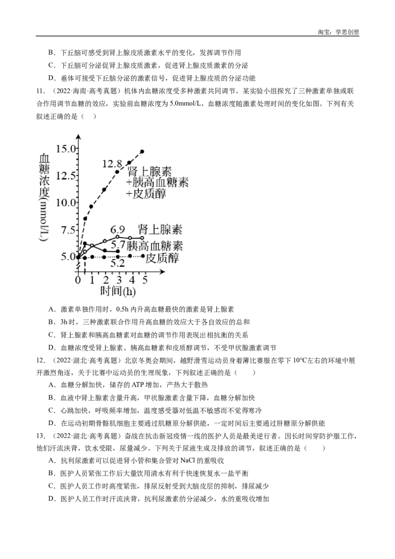 专题20动物生命活动的调节-好题汇编十年（2015-2024）高考生物真题分类汇编（全国通用）（原卷版）_生物真题汇总_十年（2014-2024）高考生物真题分项汇编（全国通用）